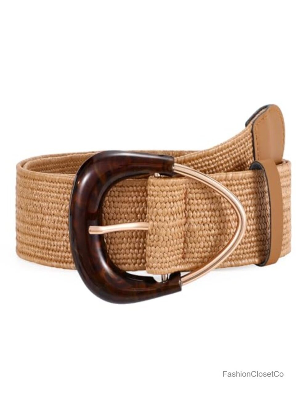 Woven Straw Elastic Stretch Belt for Women Boho Triangle Buckle Braided Waist